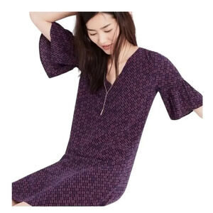 Madewell Women’s 100% Silk Bell Sleeve Mini Dress Painted Clover Size 8/10